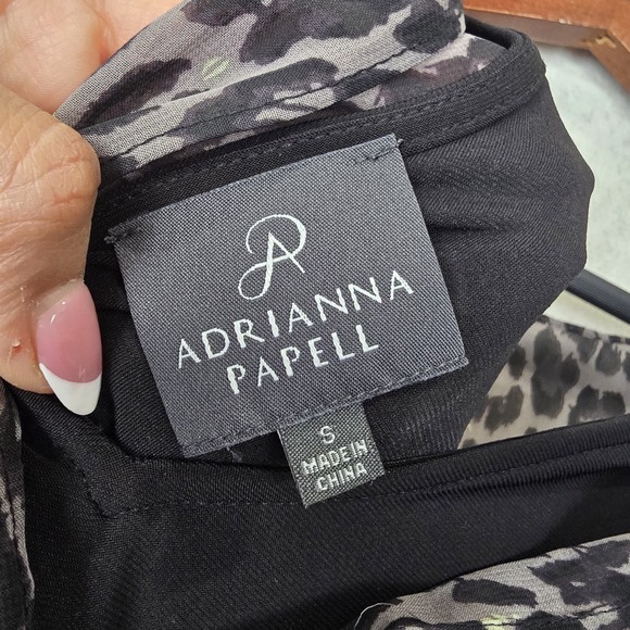 Adrianna Papell Dress Size Small Animal Print Chiffon Overlay Assymetric Short - Picture 13 of 14